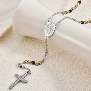 สร้อยคอพระพุทธรูปทองคำประดับลูกปัดสแตนเลสทรงกลมพร้อมจี้พระแม่มารีสไตล์วินเทจ สร้อยคอสแตนเลส - Product Image 6