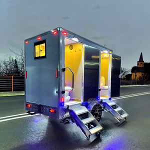 2 Stall Shower Restroom Mobile Toilet <b>Trailer</b> with Eco-Friendly Durable Camping Caravan Portable Bathroom Toilet - Product Image 1