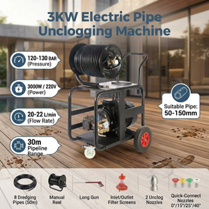 <span class=keywords><strong>Machine</strong></span> électrique de débouchage de tuyaux 120 bars, 3 kW, nettoyeur de canalisations, 50-150 mm, tuyau de 30 m - Product Image 1
