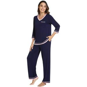 Ensemble de pyjamas pour femmes personnalisés en viscose de bambou, haut à manches 3/4, pantalon doux avec poche, tailles S-XXL - Product Image 3