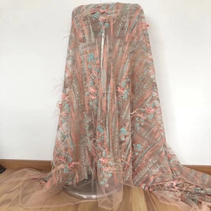 Encantador 3d pluma de encaje con perlas de dubai de diamantes de imitación bordado guangzhou tela textil - Product Image 5