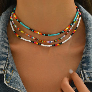 Collar de cuentas de arroz colorido tejido bohemio-Cadena de clavícula elegante para mujer, joyería de declaración Boho Chic - Product Image 2