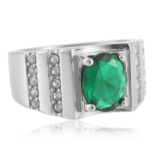 European American Style <b>Titanium</b> Steel <b>Ring</b> With Green Gemstone Prong Setting Women's Fashion Jewelry Gift 210150 - Product Image 1