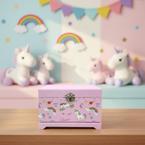 Carillon musicale a manovella personalizzato Yiyu con ballerina, scatola portagioie musicale ecologica rosa unicorno con specchio, regalo per ragazze - Product Image 2