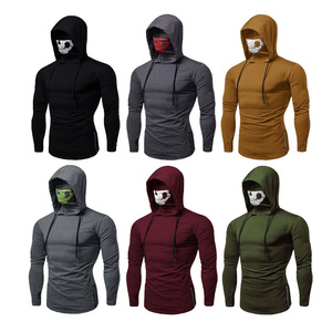 OEM Casual Fitness Gym Design personalizzato <span class=keywords><strong>teschio</strong></span> tinta unita cerniera laterale maniche lunghe felpe <span class=keywords><strong>con</strong></span> <span class=keywords><strong>cappuccio</strong></span> mascherato per gli uomini - Product Image 5