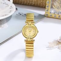 Jam Tangan Wanita Vintage Dial Emas Kecil Model Gelang Kompak Jam Tangan Quartz Wanita dengan Baja Tahan Karat N2605203