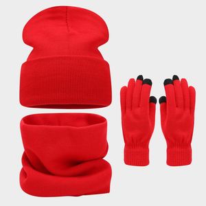 Conjunto de Gorro de Tres Piezas de Punto Cálido para Invierno, Estilo Moderno, Color Sólido, para Cabezas Grandes, Tejido de Punto Común - Product Image 2