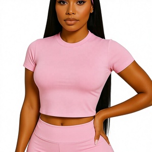 Ensemble T-shirt et short en coton léger et tendance pour femme, avec logo personnalisé, coupe ajustée - Product Image 5