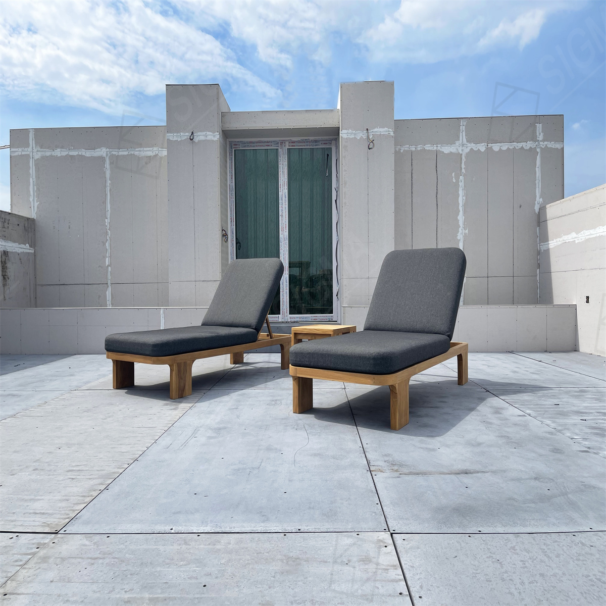 Factory Patio Teak Outdoor Furniture Modern Chaise Garden Furniture Set Luxury Solid Wooden Beach Sun Lounger