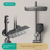 Ensemble de douche HUOLI moderne en céramique brossée multifonctionnel avec clavier de piano, finition gris canon, double poignée, barre coulissante et quatre modes de pulvérisation