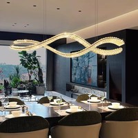 Lustre de salle à manger moderne de luxe léger en cristal et acier inoxydable, à commande intelligente par LED, étanche, design haut de gamme