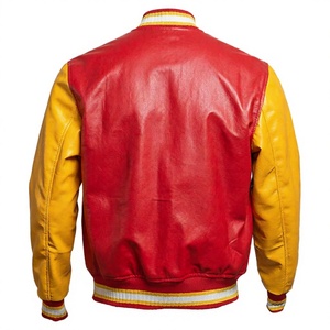 Blouson Bomber Rétro Homme Style Universitaire Rouge Jaune Color Block Baseball Letterman Streetwear Personnalisé Vente en Gros Printemps Imperméable - Product Image 3