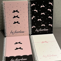 Cuaderno Espiral A5 con Lazo Rosa, Diseño de Alta Estética, Línea Horizontal, 60 Hojas, Impreso para Estudiantes, Regalo para Estudiantes