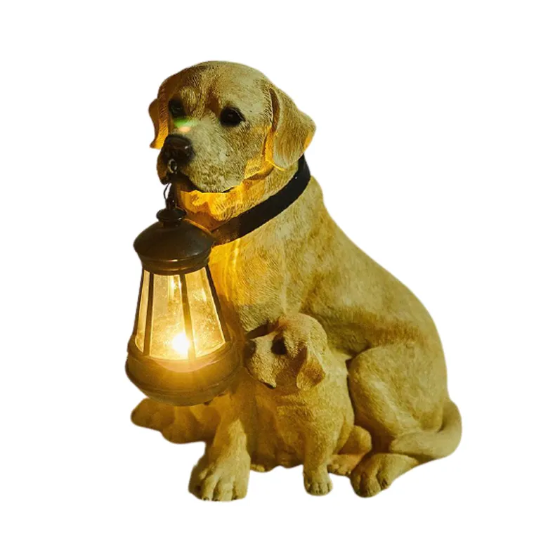 Cheap wholesale resin decoration animal dog, garden resin sculpture ornaments solar lights resin crafts outdoor,dog statue decor