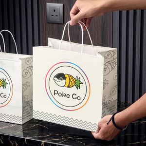 Sacs en papier kraft personnalisés biodégradables avec poignées torsadées pour la restauration rapide, les restaurants de Poke Bowl - Product Image 3