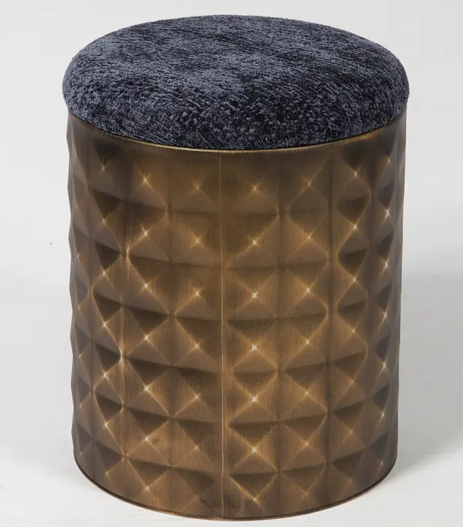 Puf de terciopelo espacial Fuzhou Fytch, taburete otomano de almacenamiento redondo, taburete de cubo de Metal con PUF de cubierta de Pu