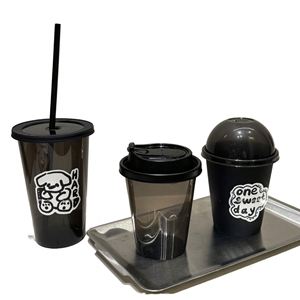 Disposable Plastic Coffee Black PET 90mm Round <b>Cups</b> Heat Transfer Printed Custom Logo Ice <b>Cold</b> - Product Image 3