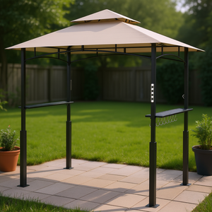 Gazebo para Barbacoa Color Caqui para Exteriores de 8' X 5' con Luz LED, Estantes Laterales, Ganchos, Abrebotellas, Toldo, Modelo D0100XU867G - Product Image 2