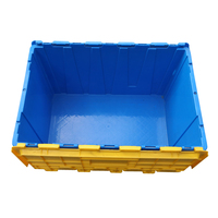Bac de rangement empilable en plastique QS avec couvercle attaché, gris jaune, conteneur de distribution industriel avec couvercles à charnières