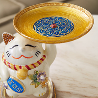 Nouvelle Série RORO Art Déco : Adorable Chat Mignon avec Plateau pour Clés, Ornement de Table ou de Bureau, Peinture Émail Faite à la Main