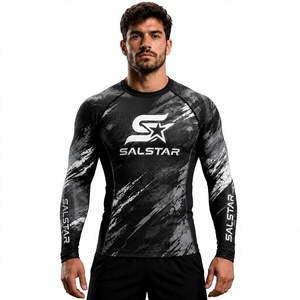 Salstar <b>Men's</b> Long Sleeve <b>Compression</b> <b>Shirt</b> Quick Dry Sporty Customize Logo Sublimation Print O-Neck Slim Fit Rash Guard Gym - Product Image 1