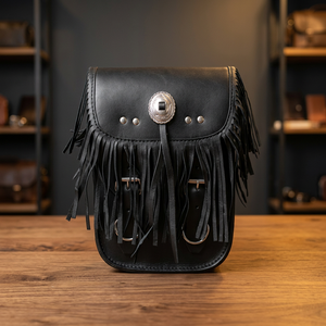 Ensemble de barre Sissy de moto en cuir HMB-5004A avec sac à bagages en toile d'aluminium de style Concho sac à outils de selle - Product Image 2