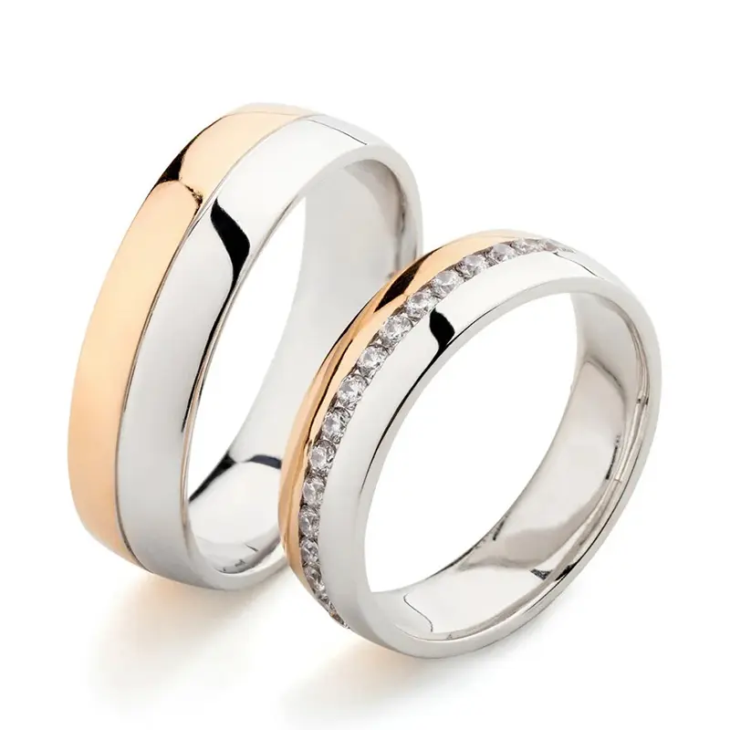 Alianzas DE BODA chapadas en oro rosa de alta calidad con diamante para él y para ella Juego de anillos de boda de acero inoxidable para pareja