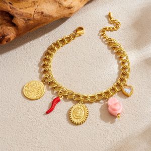 Fashion Charm Bracelet Gold Plated Zinc Alloy Heart Chili Pepper Pendant Unisex Jewelry B1823 - Product Image 2