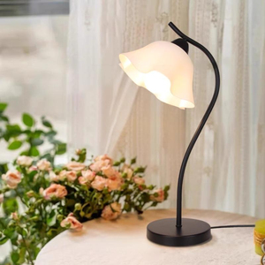 โคมไฟตั้งโต๊ะกระจกสีดำทันสมัย โคมไฟแก้วทรงระฆังสีดำ ใช้ไฟ AC แสงวอร์มไลท์ LED 2700K คอโคมปรับงอได้ CRI สูง 90 สำหรับตกแต่งห้องนอน - Product Image 1