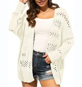 Cardigans d'été pour femmes, Crochet léger Boho Kimono ample doux drapé ouvert devant pull en tricot