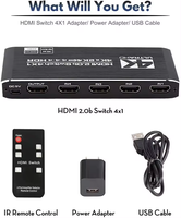 Conmutador HDMI V2.0 4X1 3D 4K*2K 60Hz 4K 60Hz 4x1 HDMI2.0b Selector Compatible con HDCP 2.2 con Control Remoto Conmutación Automática