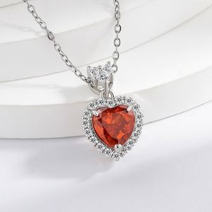 Collar para Mujer con Zirconia Completa, Collar de Corazón Brillante con Gemas de Colores, Collar de Corazón de Flor, Collar de Diamantes de Alto Carbono Brillantes - Product Image 4