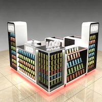 Kiosque moderne pour accessoires et réparation de téléphones portables avec poste de travail et vitrine en verre verrouillable