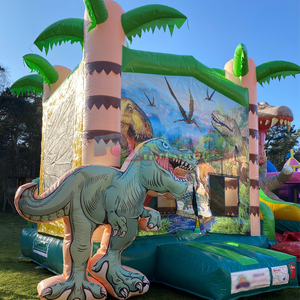 Castillo inflable de dinosaurio con tobogán, para niños, se puede usar en seco o con agua. - Product Image 2