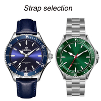 Montre de plongée étanche 5ATM pour homme ORINO, montre-bracelet à quartz, cadran bleu-vert, bracelet en cuir/acier, montre de sport tendance pour homme