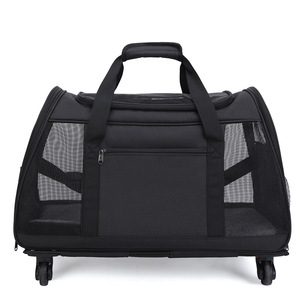 Breathable Pet Carrier Portable <b>Cat</b> Cage Large Capacity Airline Approved With <b>Wheels</b> For Travel - Product Image 2
