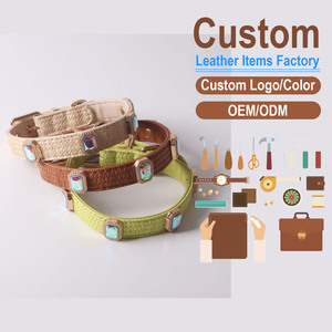New Arrival Double-Sided Dog <b>Collar</b> Colorful Square Rhinestone Pet Necklace with Cotton Linen Soft PU <b>Leather</b> - Product Image 1