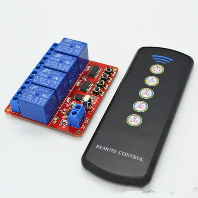 IR Infrared Receiver Board Delay Relay Driving Module + 5-Key Remote Controller Self-Lock Interlock Inching Switch 12V 4 Channel