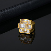 Bague en acier inoxydable plaqué or avec strass croisés, style hip-hop punk, pour homme et femme, nouvelle collection européenne et américaine