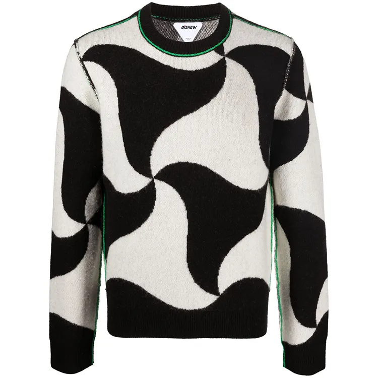 DiZNEW black white color block plain oversized cotton coat mens custom knit sweaters