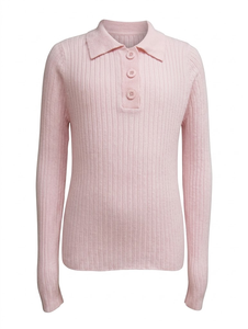 Pull en viscose et nylon côtelé rose pour femme, extensible, à col, à manches longues, pour l'automne, décontracté, à porter au quotidien - Product Image 2
