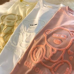 Men Bear Embroidered T Shirt 100% Cotton Knitted O Neck Short Sleeve Tee Custom Logo Casual Streetwear - Product Image 1