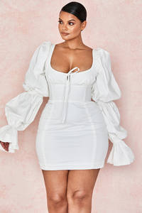 Bianco A <span class=keywords><strong>Maniche</strong></span> <span class=keywords><strong>Lunghe</strong></span> di Modo Delle Signore <span class=keywords><strong>Vestito</strong></span> di un pezzo Low-cut Backless Sexy Stretto Increspato Abiti Casual - Product Image 4