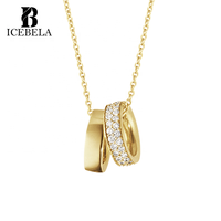 Colliers en argent sterling 925, élégants et luxueux, à double anneaux, bijoux fins uniques et tendance, plaqués or 18 carats pour femmes