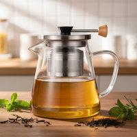 Théière moderne en verre borosilicate de 750 ml (25 oz) avec couvercle en acier inoxydable, infuseur pliable, bouilloire à thé aux herbes portative