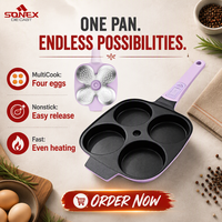 Poêle à Omelettes Antiadhésive en Aluminium Moulé à 4 Trous OEM, Poêle à Crêpes, Ustensile de Cuisson pour le Petit-Déjeuner, Poêle à Œufs, Compatible Four, pour la Cuisine à Domicile