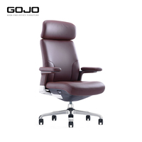 Silla Ejecutiva Moderna de Oficina con Marco de Madera y Cuero, Altura Ajustable, Respaldo Alto Reclinable, Soporte para el Cuello Giratorio
