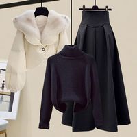 Ensemble 3 Pièces Tendance pour Femme : Manteau en Coton Doublé avec Col en Laine, Style Coréen Automne-Hiver pour Étudiantes, Robe Décontractée en Laine