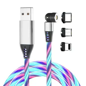Câble de charge magnétique lumineux 3A de haute qualité, Led coulant 3 en 1, câble de données de charge USB