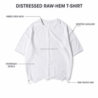 T-shirt Homme Séchage Rapide Blanc Effet Vieilli Oversize Déchiré Manches Courtes Col Rond Streetwear Personnalisé